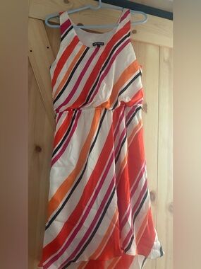 Express Diagonal Stripe Sleeveless Dress in White, Orange, Pink & Black